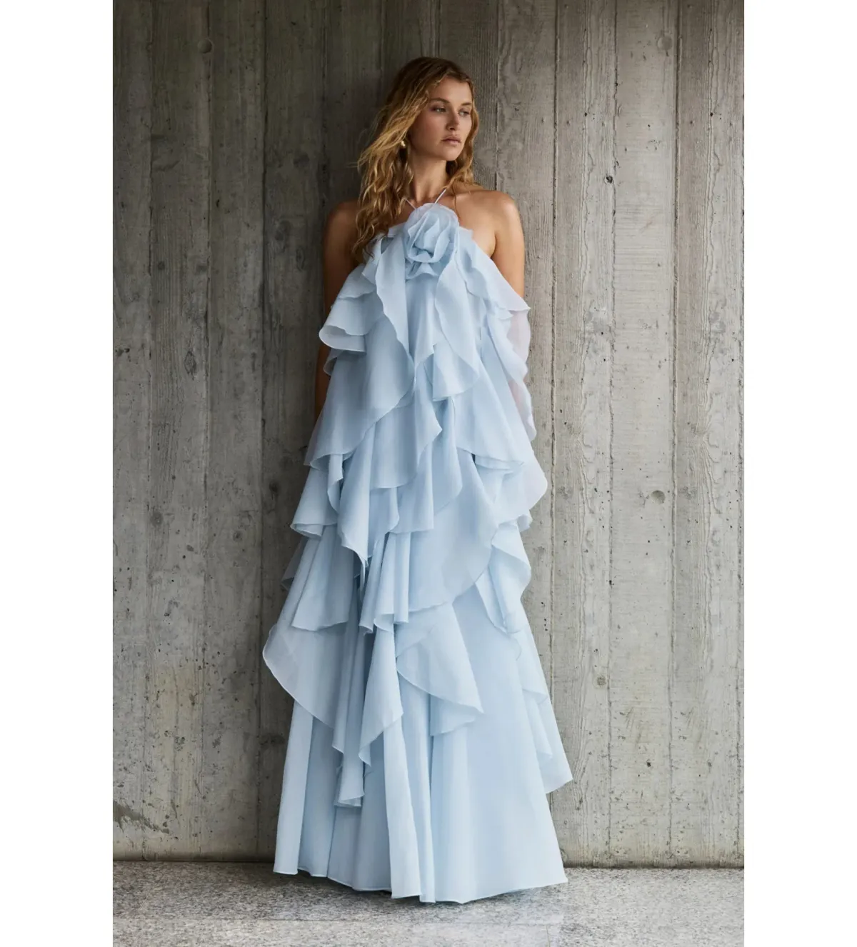 Aje Pandorea Layered Maxi Dress Silver Blue Size AU 10 - Image 1