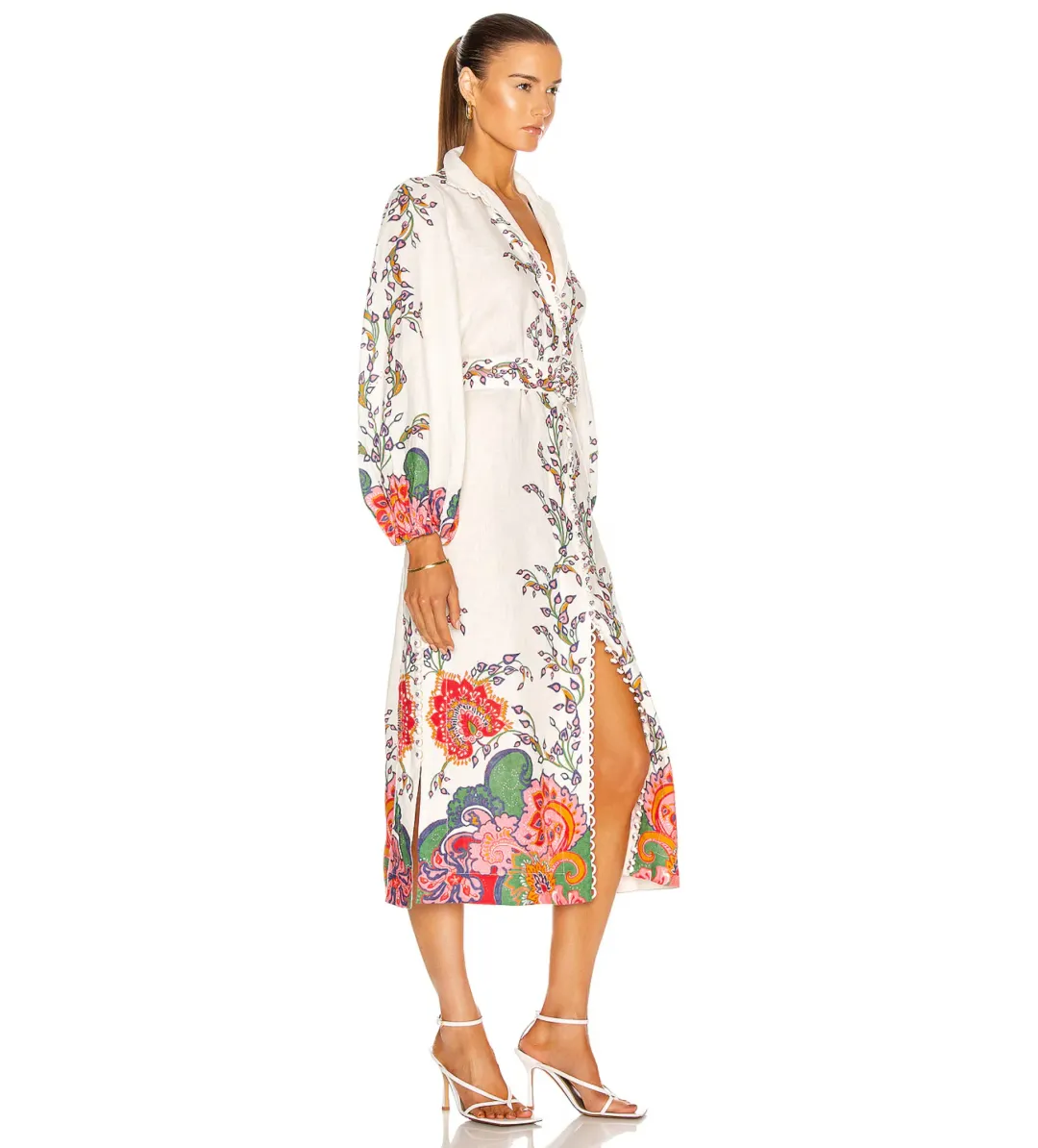 Zimmermann Lovestruck Buttoned in Natural Paisley Floral Midi Dress Size 6 for rent on The Volte - main image