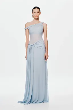 Misha Sisal Mesh Maxi Dress in Dove Blue Size 10 for rent on The Volte - image 1