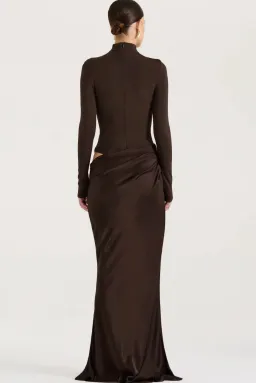 Henne Soraia Long Sleeve Maxi Dress Chocolate Size XS / Size AU 6 for rent on The Volte - image 4