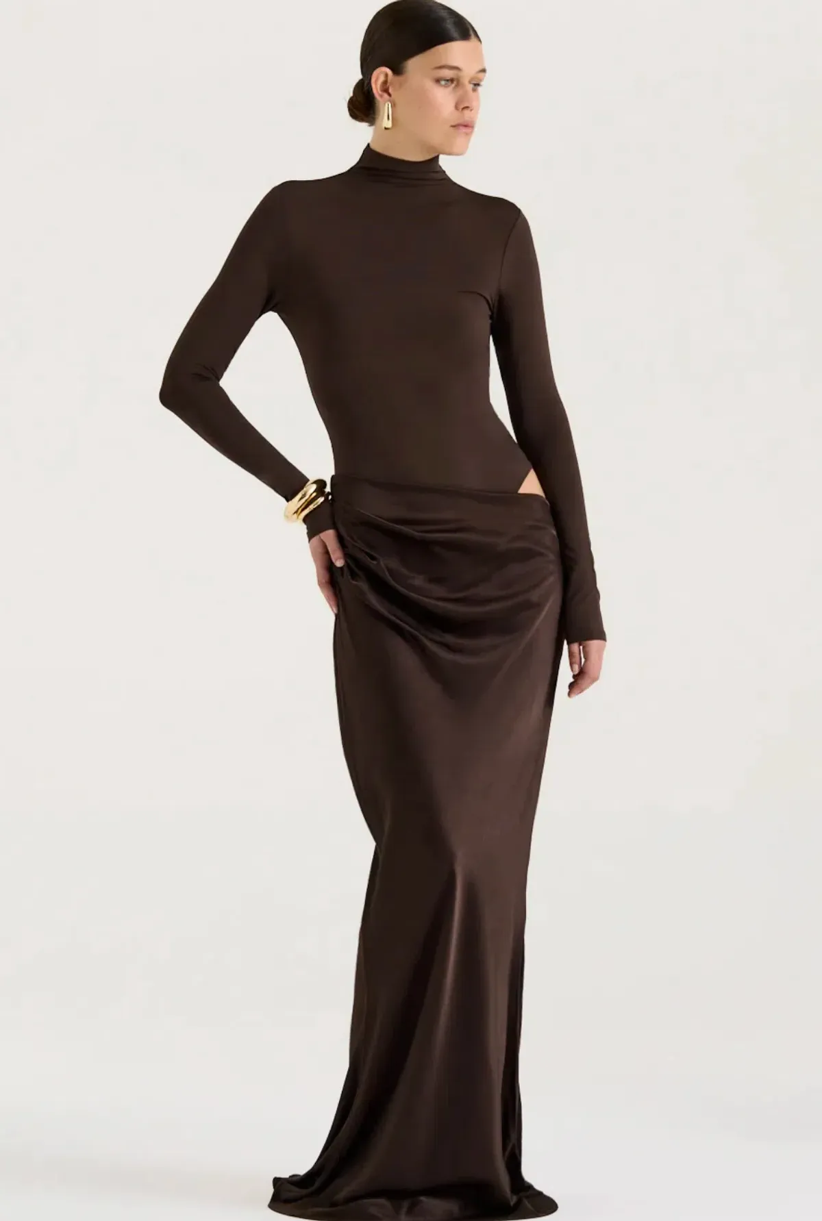 Henne Soraia Long Sleeve Maxi Dress Chocolate Size XS / Size AU 6 - Image 1