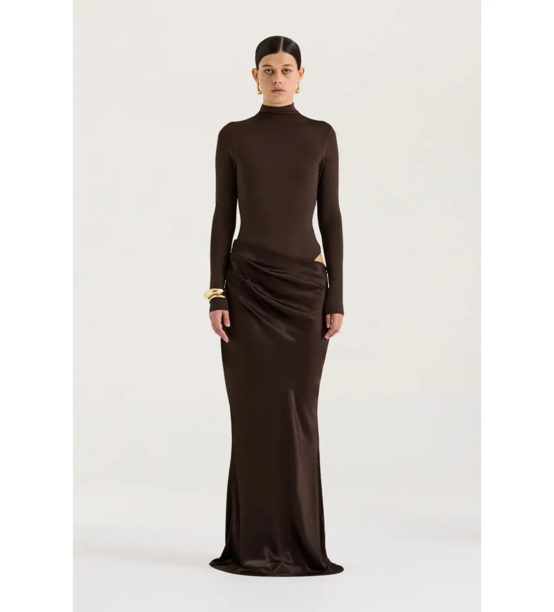 Henne Soraia Long Sleeve Maxi Dress Chocolate Size S AU 8 for rent on The Volte - main image