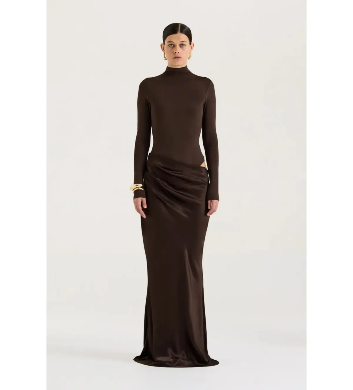 Henne Soraia Long Sleeve Maxi Dress Chocolate Size S AU 8 for rent on The Volte - main image