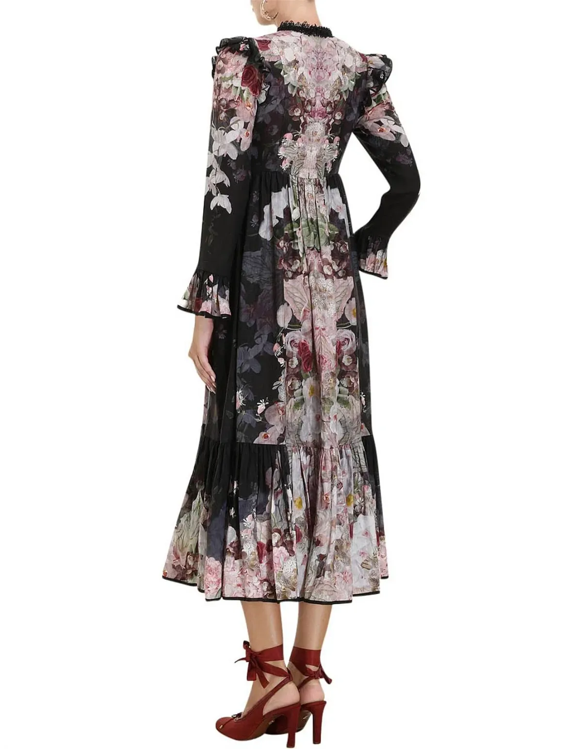 Zimmermann Dancer Tie Neck Midi Dress Floral Size 1 / AU 10 - Image 2