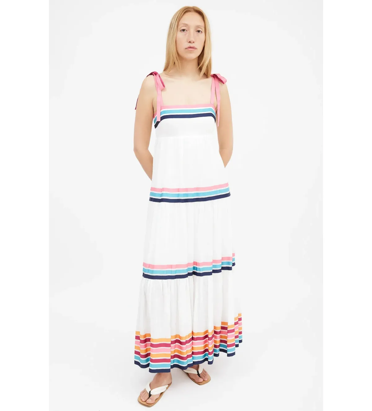 Zimmermann Lulu Ribbon Tiered Maxi Dress in Multi White Size 0/ AU 8 for rent on The Volte - main image