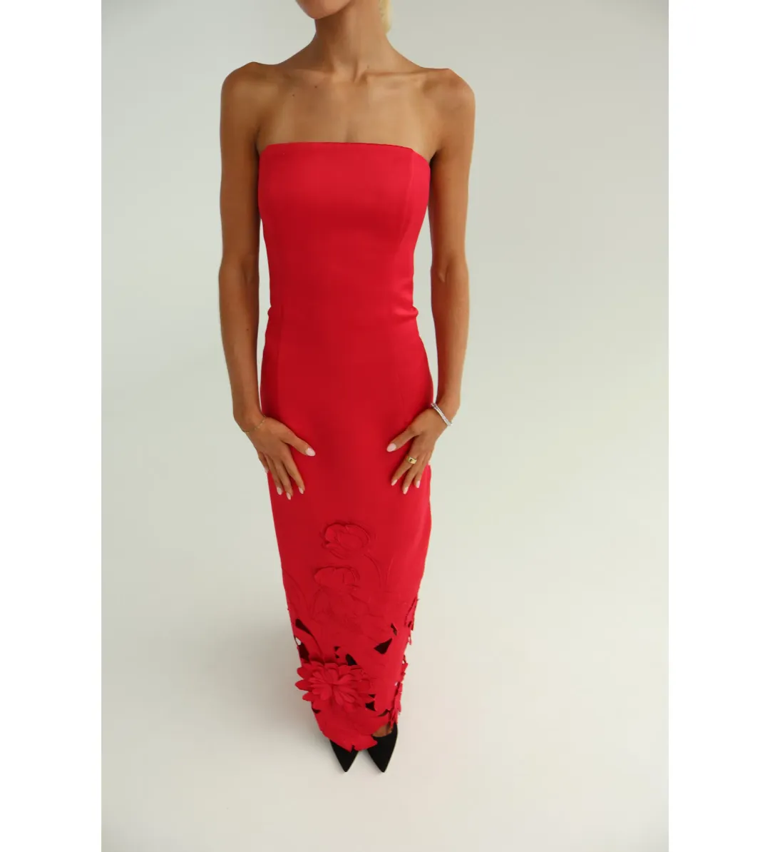 Leo Lin Rayna Appliqué Bustier Maxi Dress in Rosa Size AU10 for rent on The Volte - main image