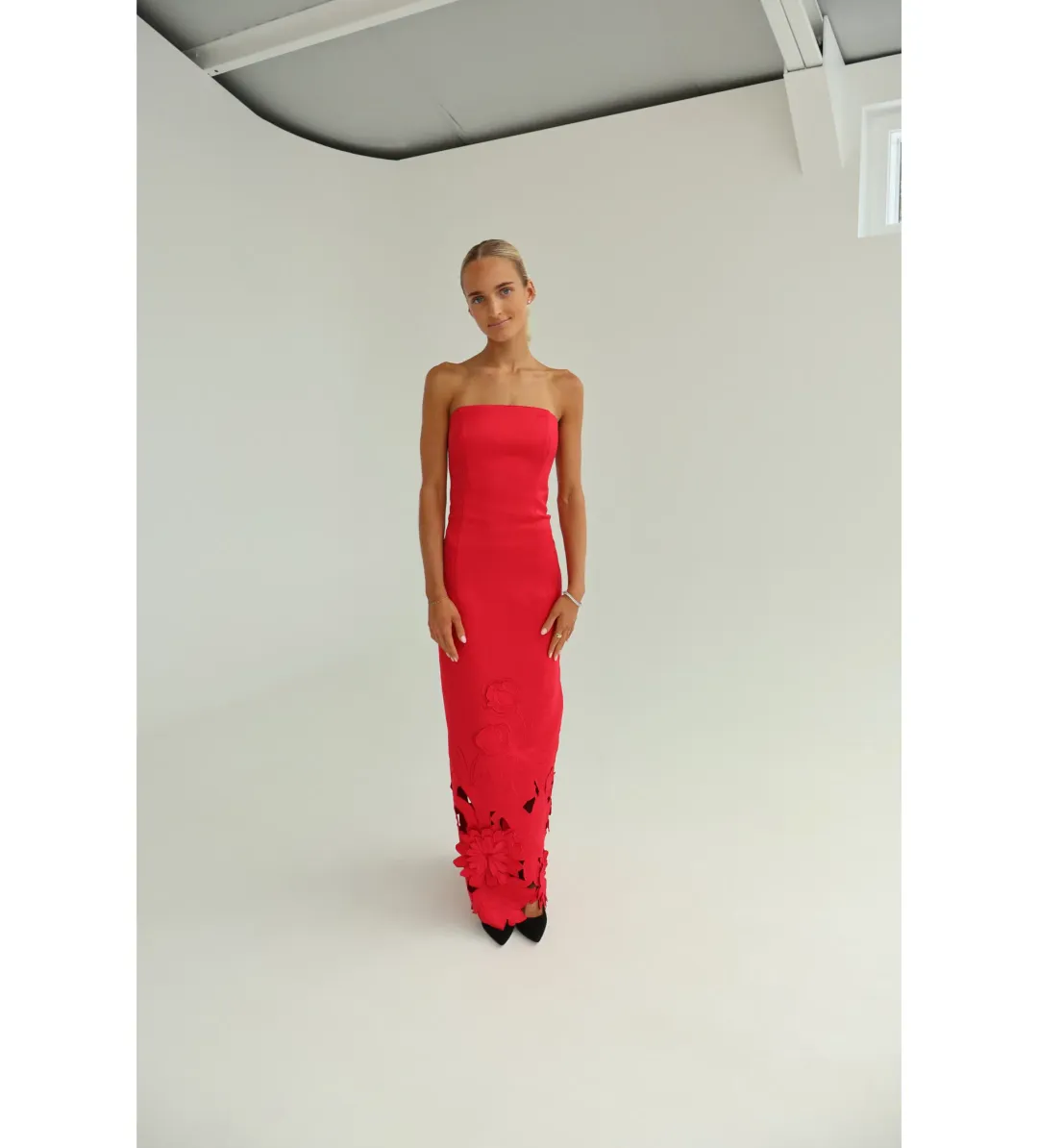 Leo Lin Rayna Appliqué Bustier Maxi Dress in Rosa Size AU10 for rent on The Volte - main image