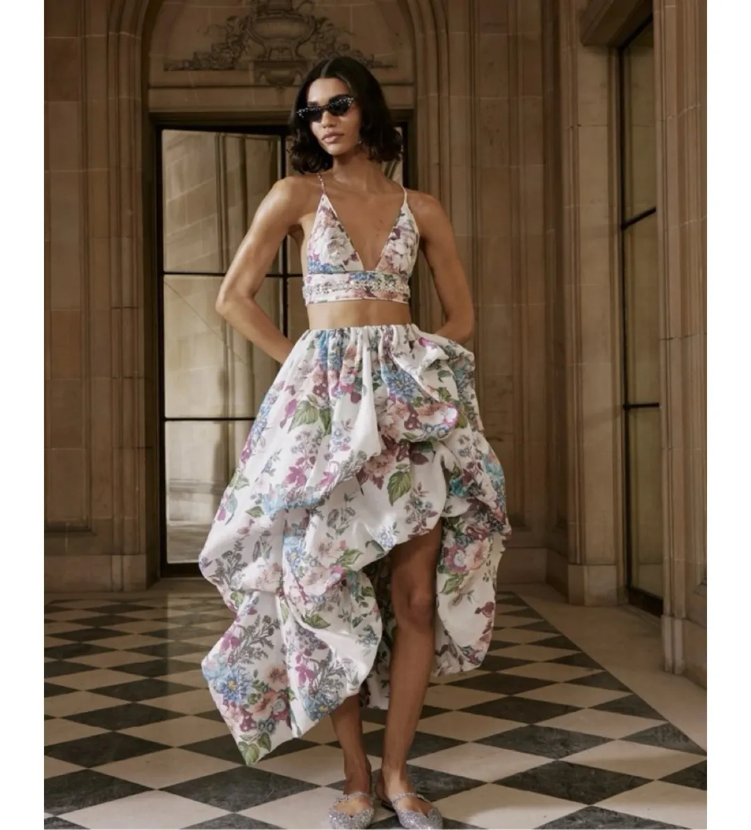 Zimmermann Matchmaker Draped Midi Skirt and Crop Set in Multi Size AU 8 for rent on The Volte - main image