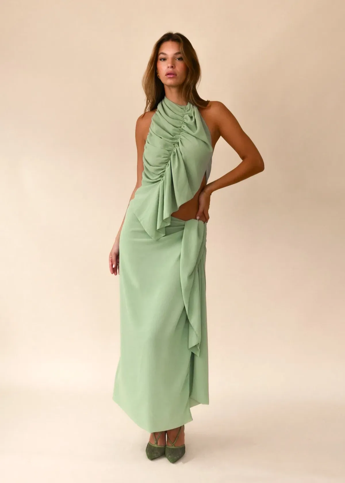 Koster Kulture Bobbies Halter Top and Maxi Skirt Set in Pistachio Size S / AU 8 - Image 1