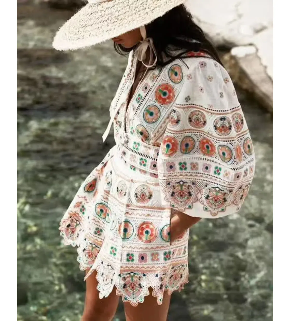 Zimmermann Brighton Plunge Embroidered Floral Mini Dress in Multi Size 0/ 8 AU - Image 5