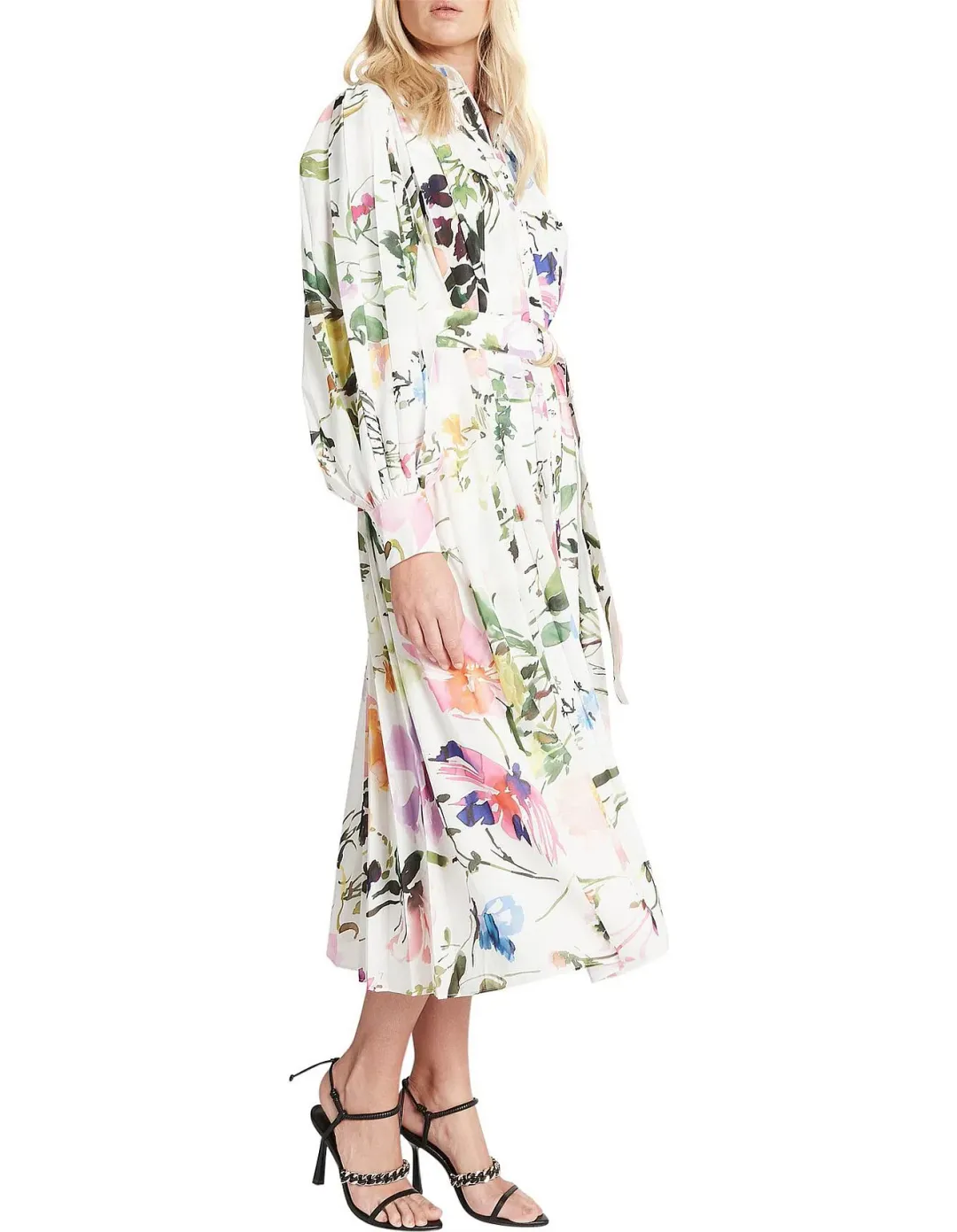 Aje Introspect Pleated Shirt Midi Dress Multi Floral Size 6 for rent on The Volte - main image