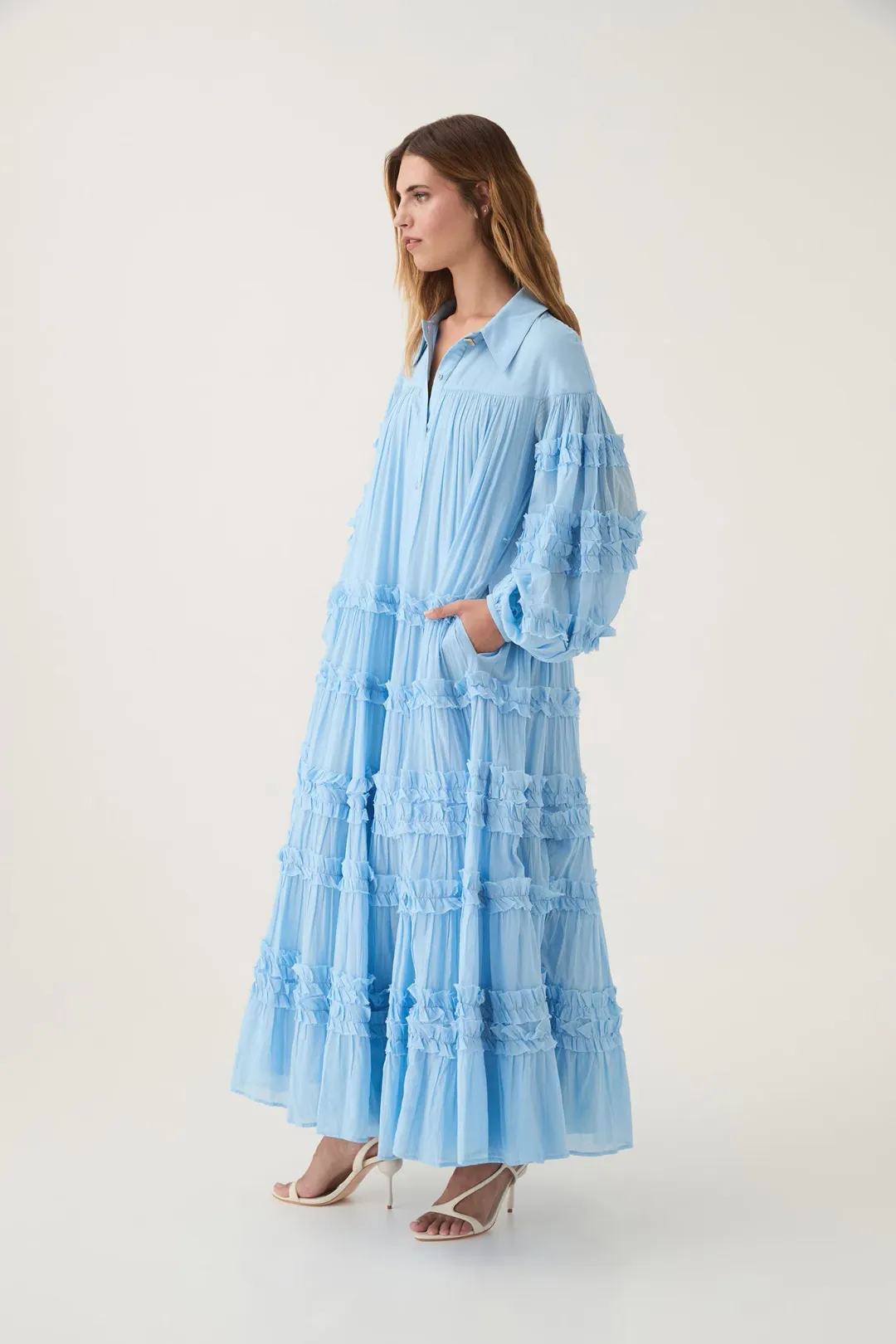 Aje Pastiche Tiered Maxi Dress in Powder Blue Size 4 for rent on The Volte - main image
