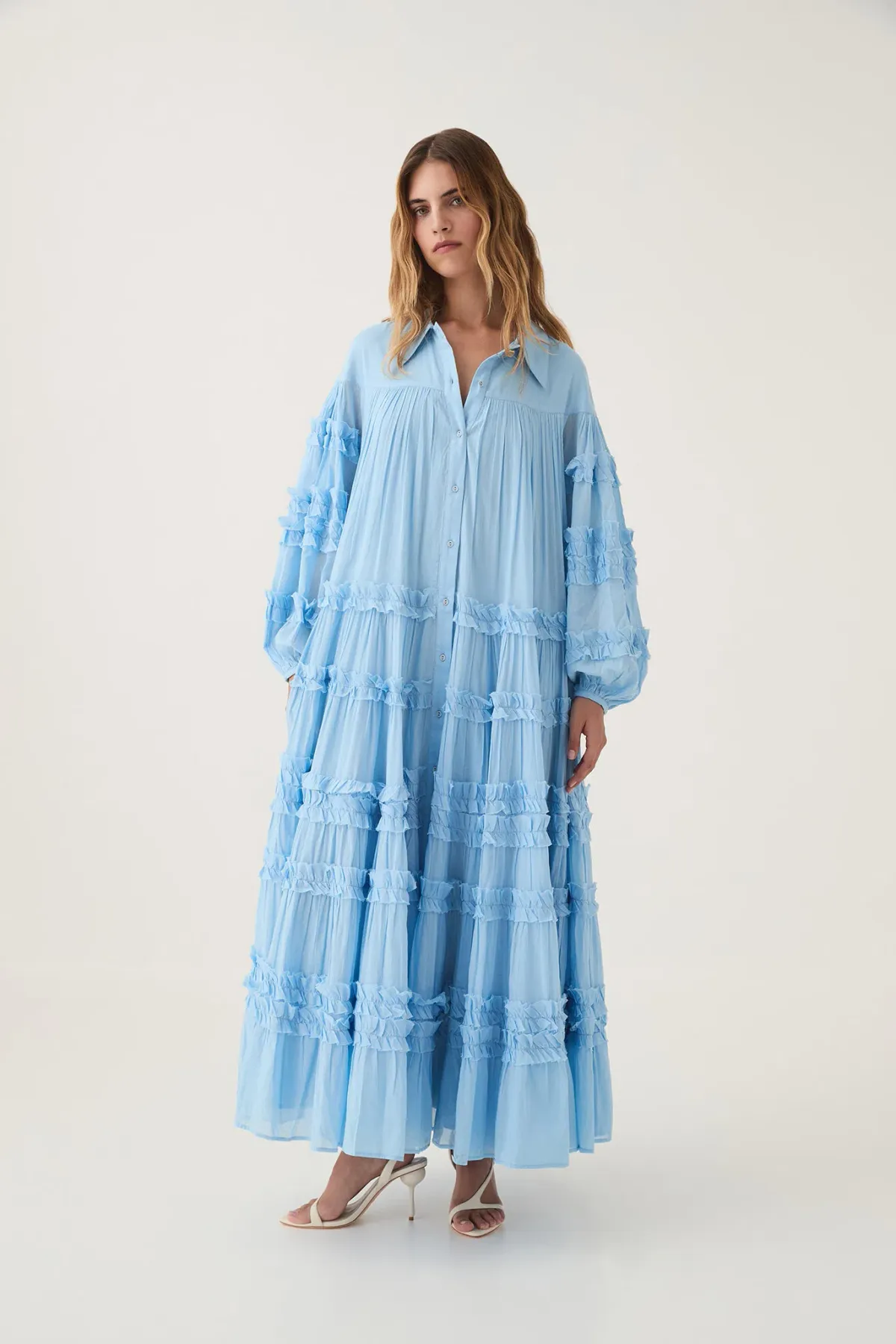 Aje Pastiche Tiered Maxi Dress in Powder Blue Size 4 - Image 1