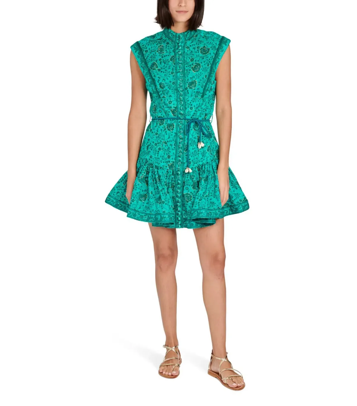Zimmermann Lulu Panelled Flip High Neck Mini Dress in Jade Floral Print Size 2 / AU 12 - Image 1