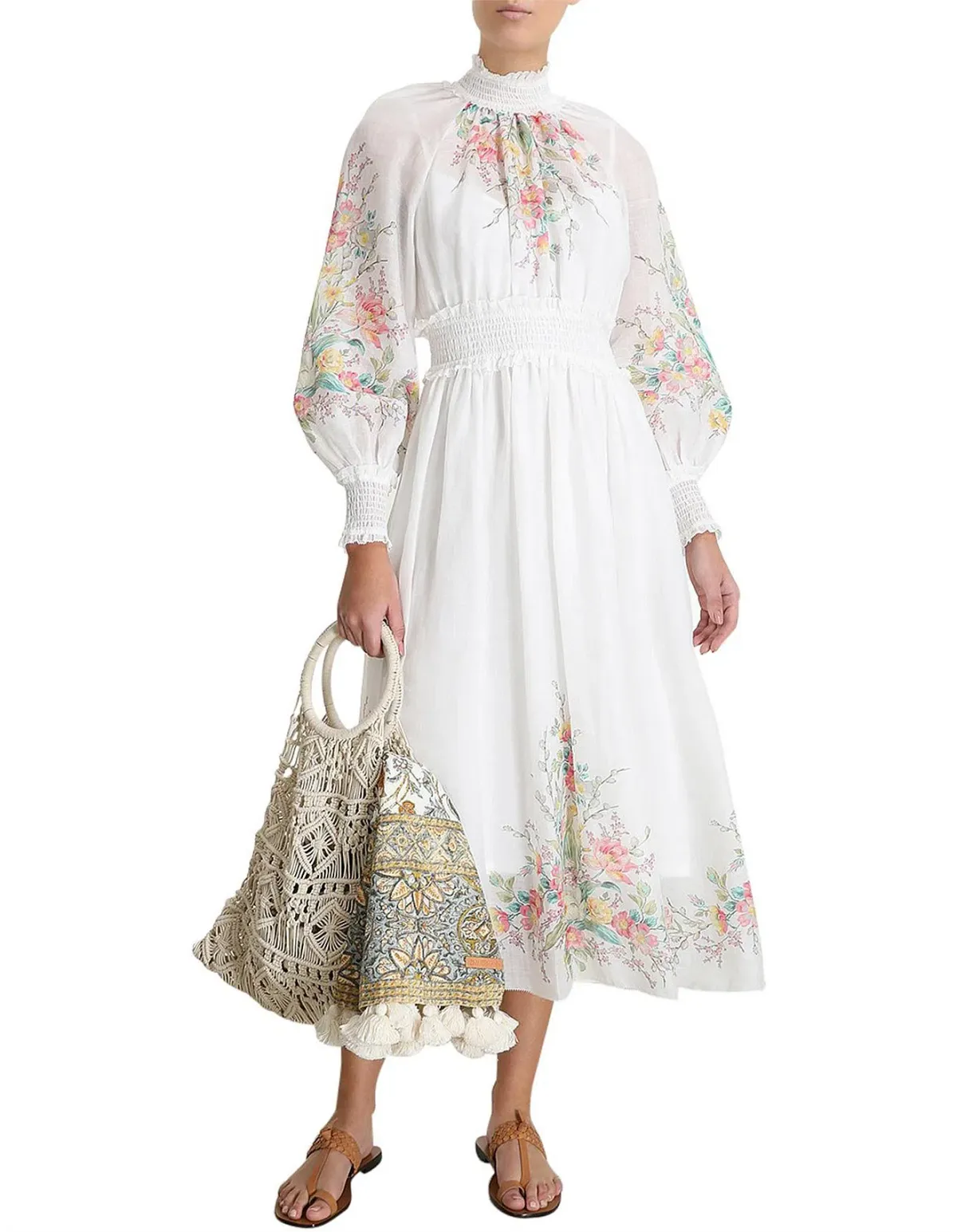 Zimmermann Zinnia Shirred Waist Maxi Dress White Floral Size 0 / AU 8 - Image 4