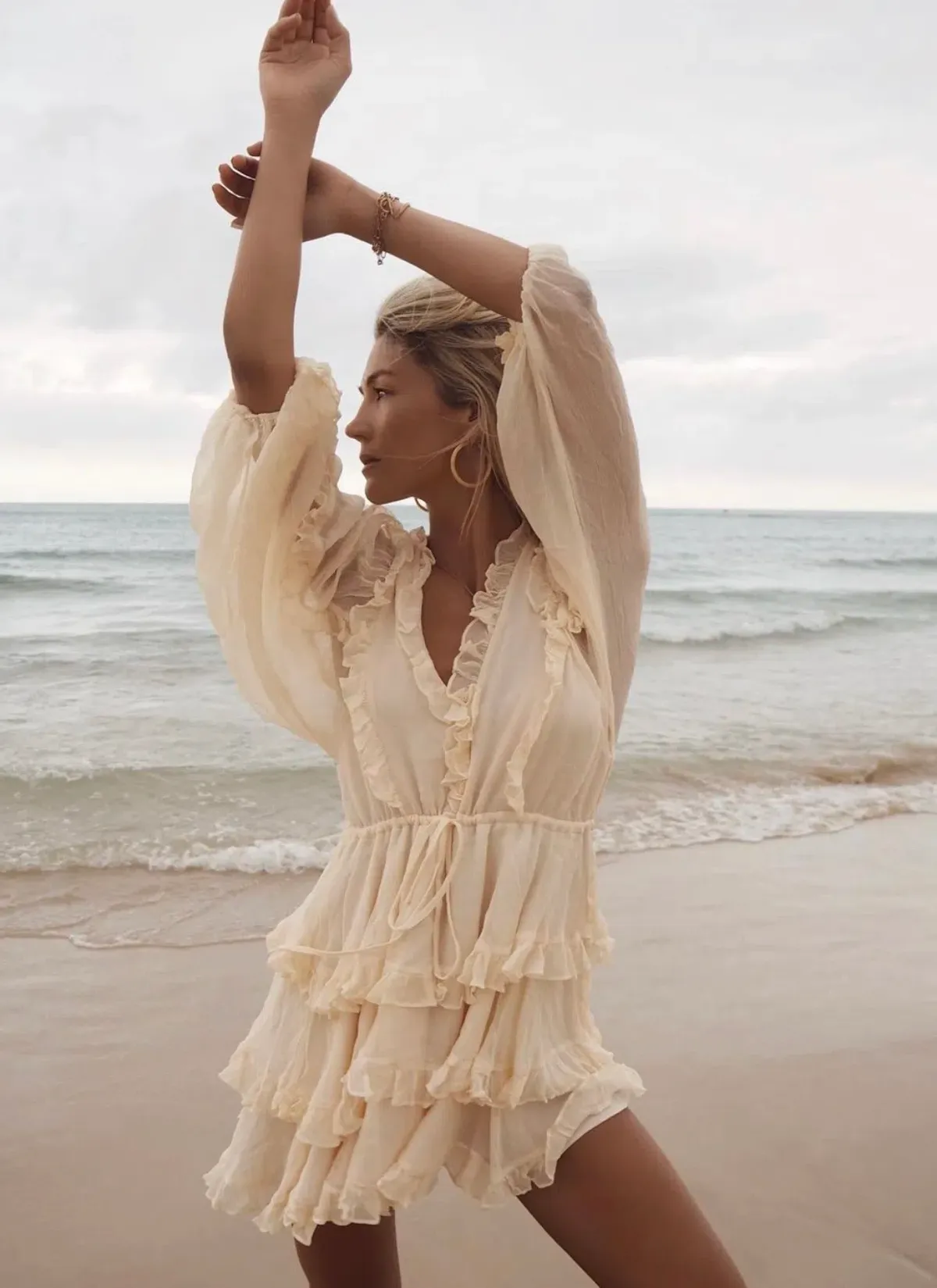 Shona Joy Iris Balloon Sleeve Mini Dress Cream Size AU 8 for rent on The Volte - main image