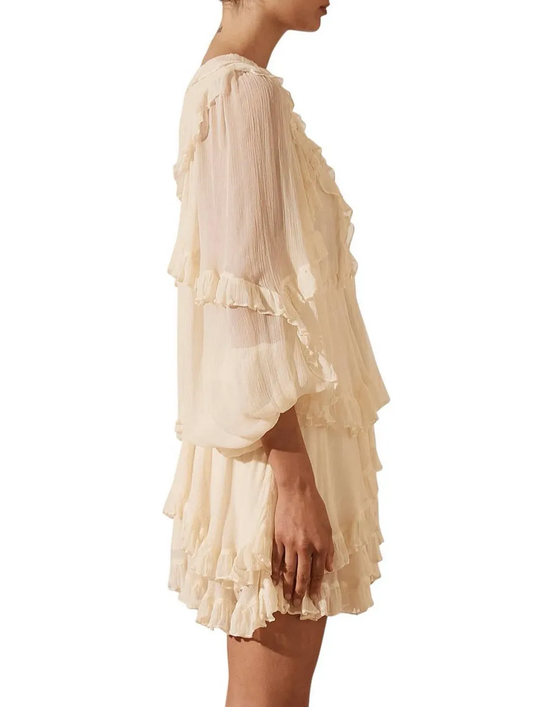 Shona Joy Iris Balloon Sleeve Mini Dress Cream Size AU 8 for rent on The Volte - main image