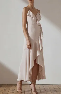 Shona Joy Luxe Bias Frill Wrap Midi Dress Porcelain Size 10 for rent on The Volte - image 1