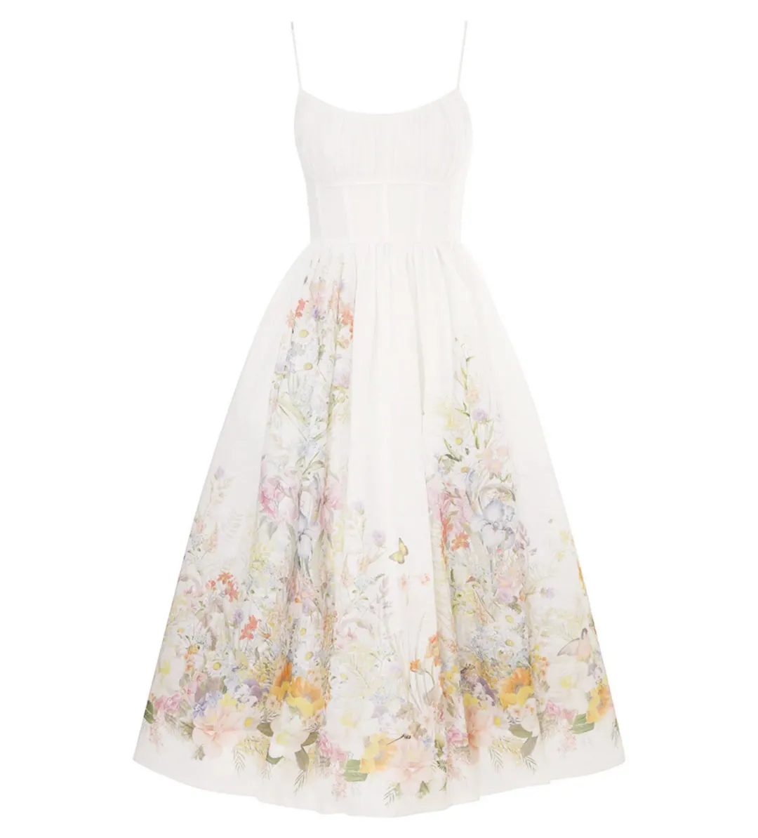 Zimmermann Natura Ruched Midi Dress in Ivory Wild Flowers Size 0 / AU 8 for rent on The Volte - main image