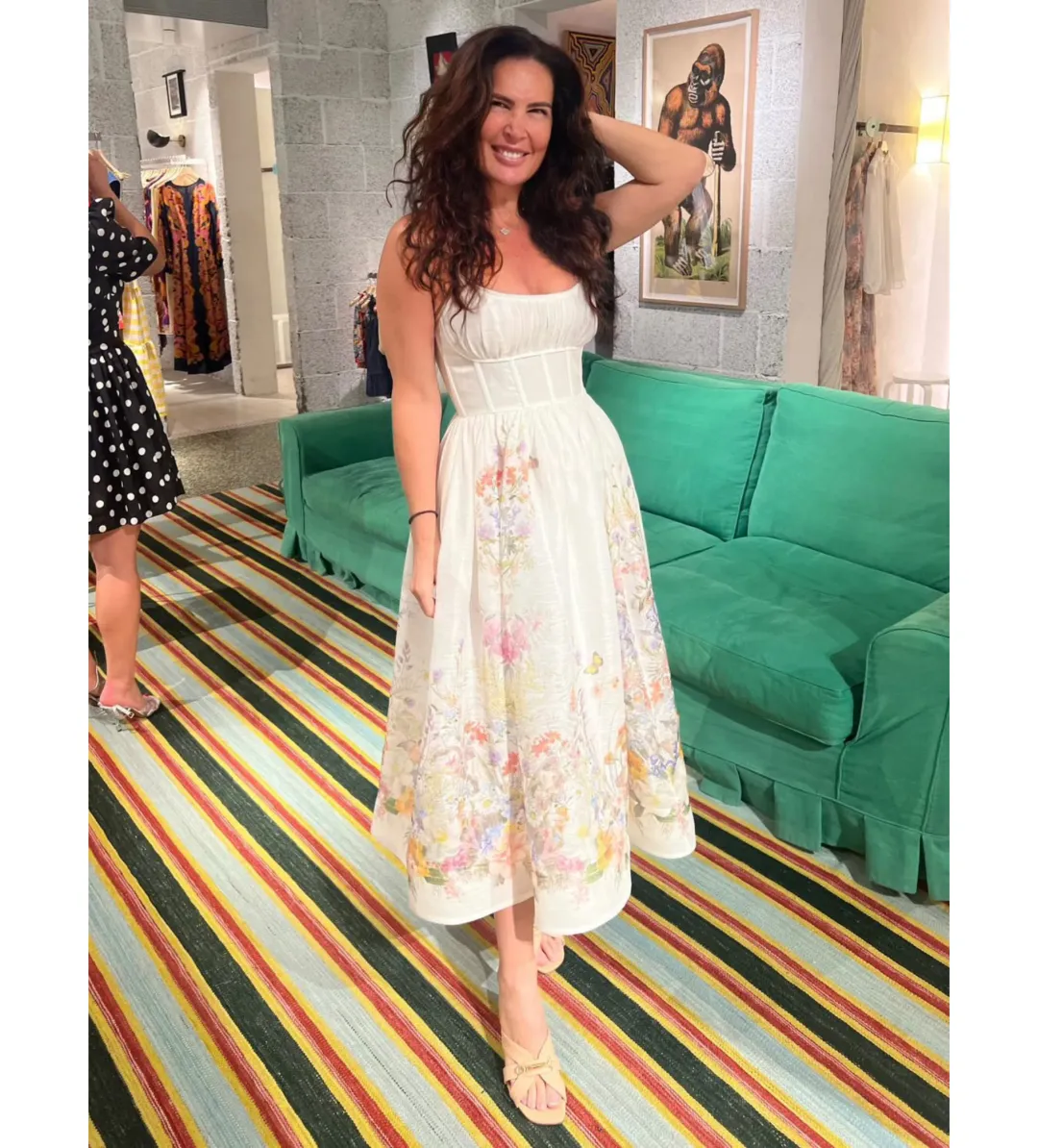 Zimmermann Natura Ruched Midi Dress in Ivory Wild Flowers Size 0 / AU 8 for rent on The Volte - main image