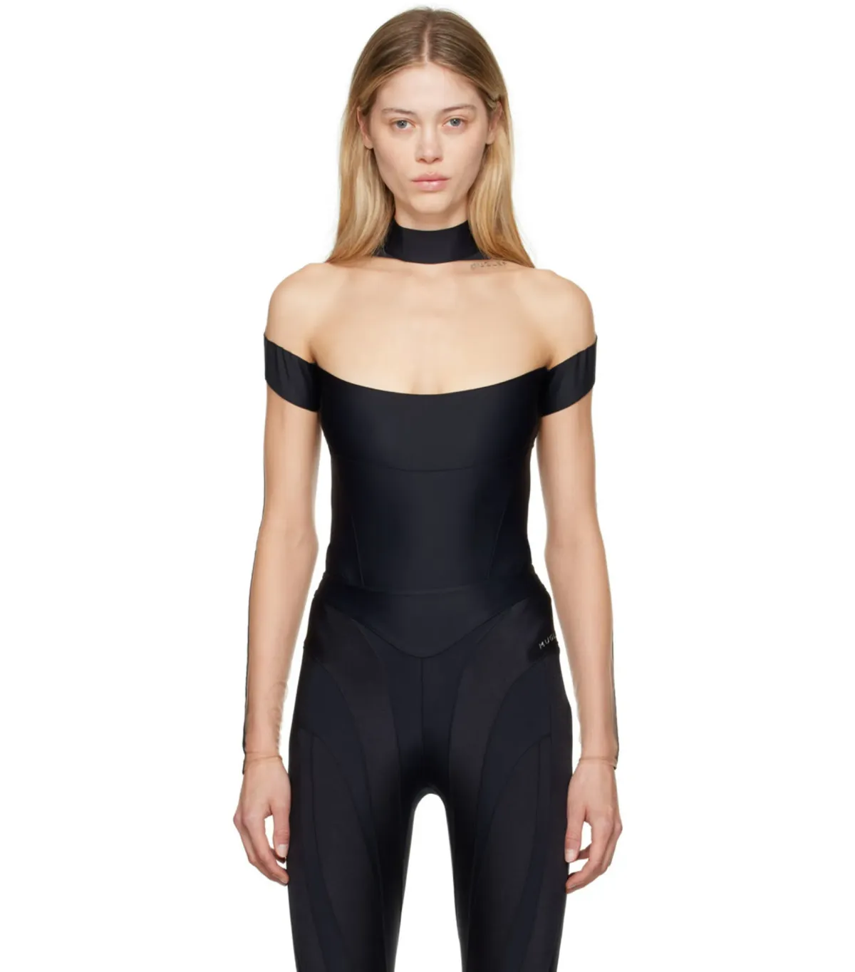 Mugler Illusion Neckline Bodysuit Black & Beige Size 36 / AU 8 - Image 2