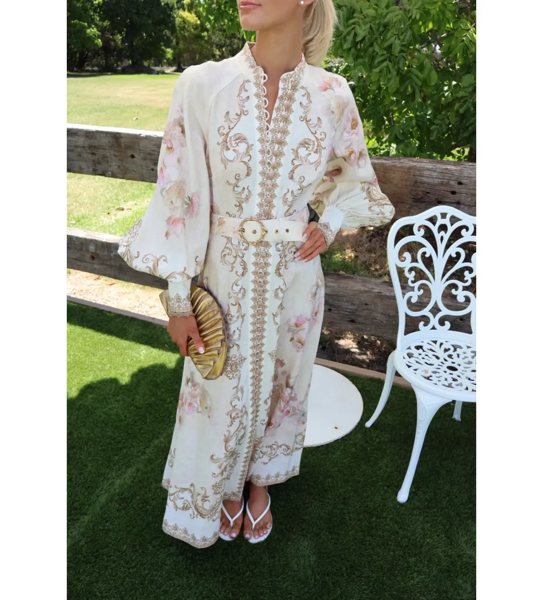 Zimmermann Hypnotic Buttoned Midi Dress in Cream Peony Size 1 / AU 10 for rent on The Volte - main image