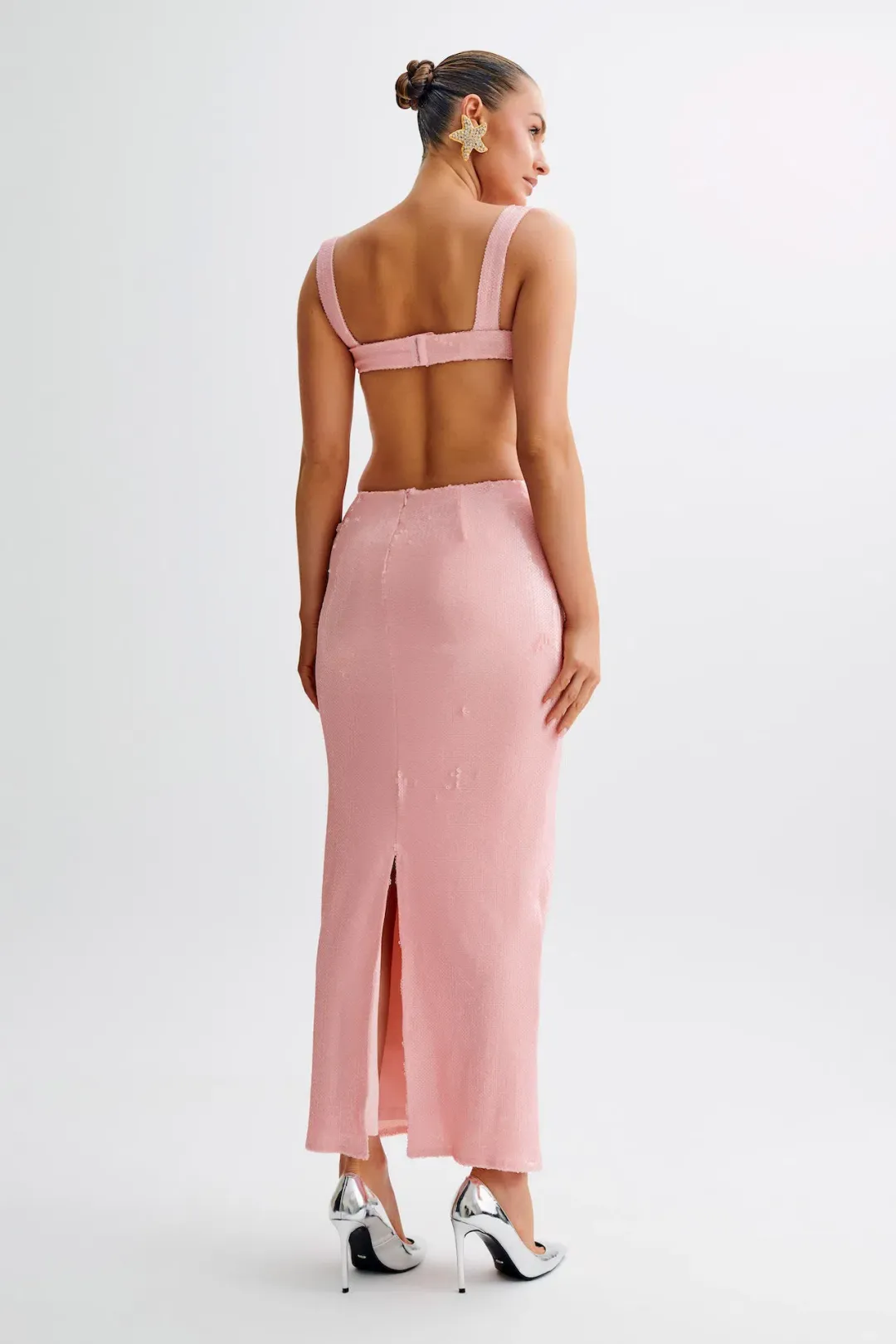 Meshki Adoria Sequin Cut Out Maxi Dress in Pale Pink Size M / AU 10 for rent on The Volte - main image