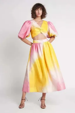 Aje Cloudburst Puff Sleeve Crop & Midi Skirt Multi Size 12 for rent on The Volte - image 1