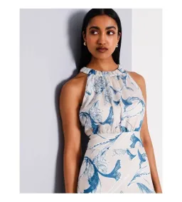 Basque Gathered Neck Asymmetric Midi Dress Abstract Floral Size AU 16 for rent on The Volte - image 4