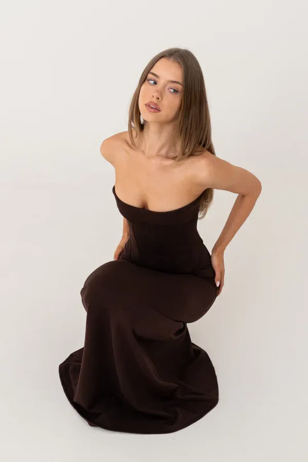 HNTR The Label Louie Gown in Brown Size 6 for rent on The Volte - main image