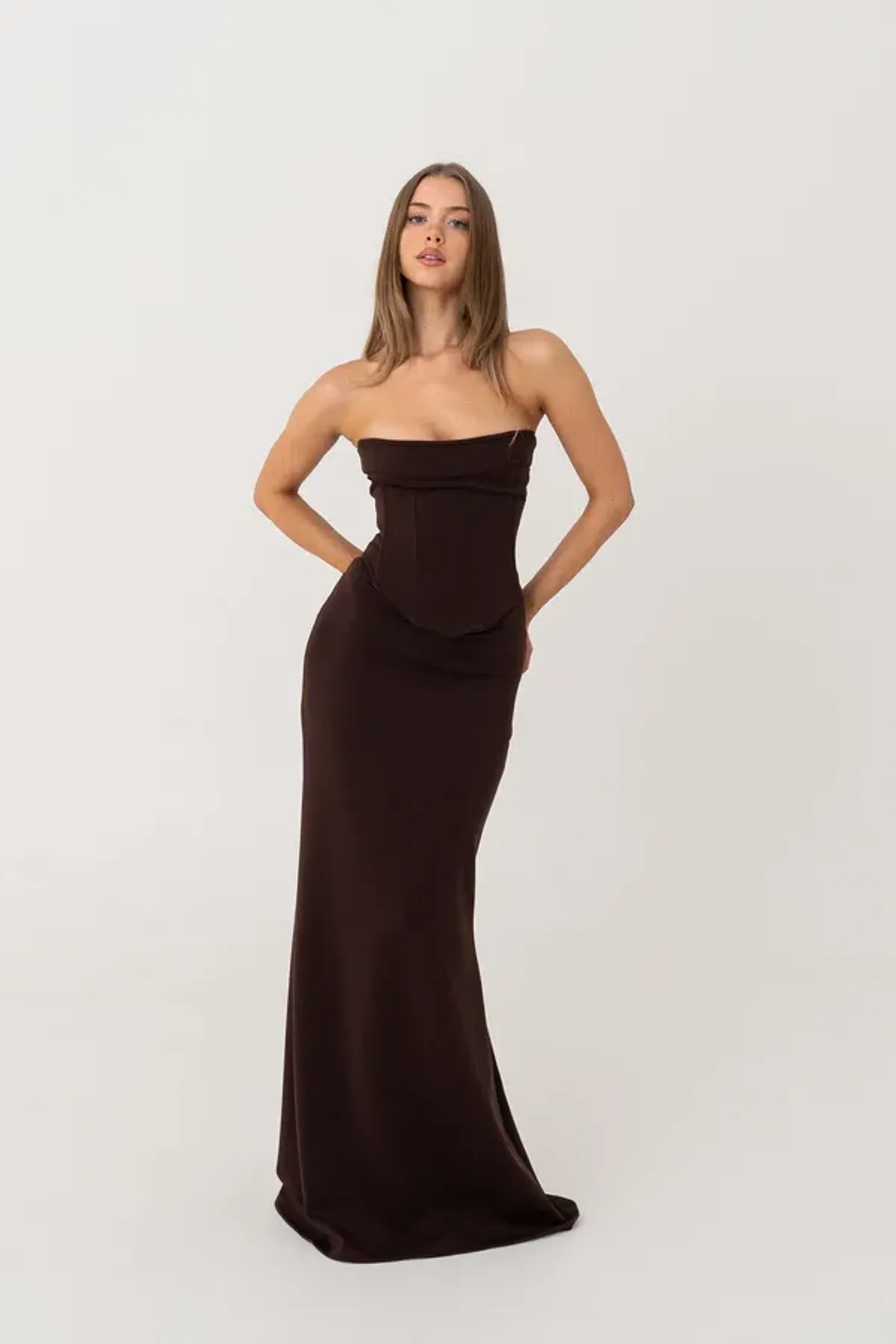 HNTR The Label Louie Gown Brown Size 6 - Image 1