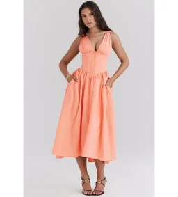 House of CB Emmelina Sorbet Cotton Corset Midi Sundress Size 8 for rent on The Volte - image 1