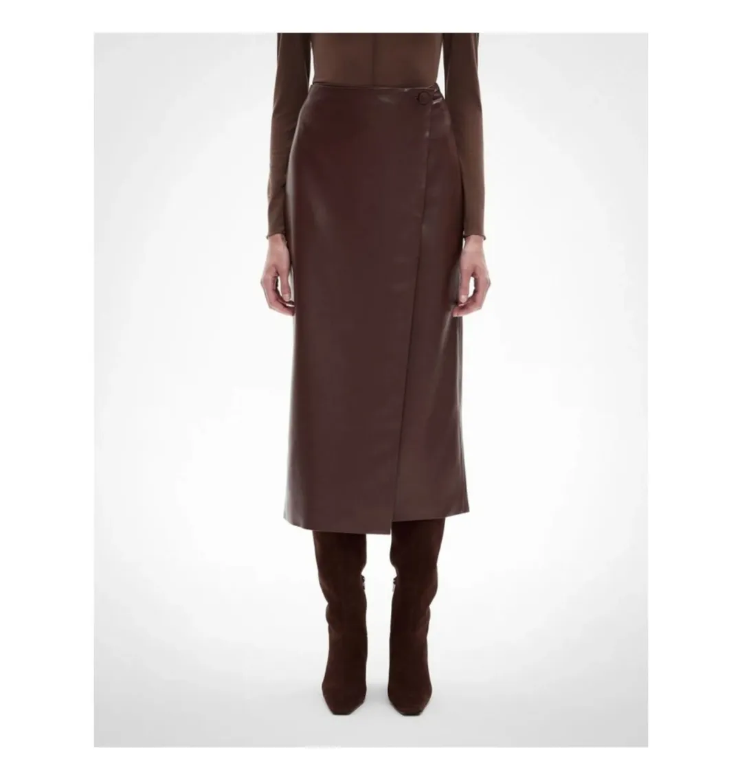 Witchery Button Wrap Midi Skirt Mocha One Size for rent on The Volte - main image