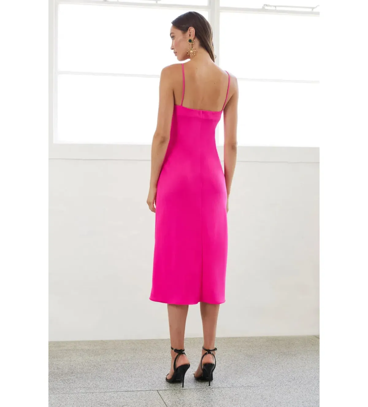 By Johnny Neon Bias Slip Midi Dress Pink Size AU 10 - Image 5