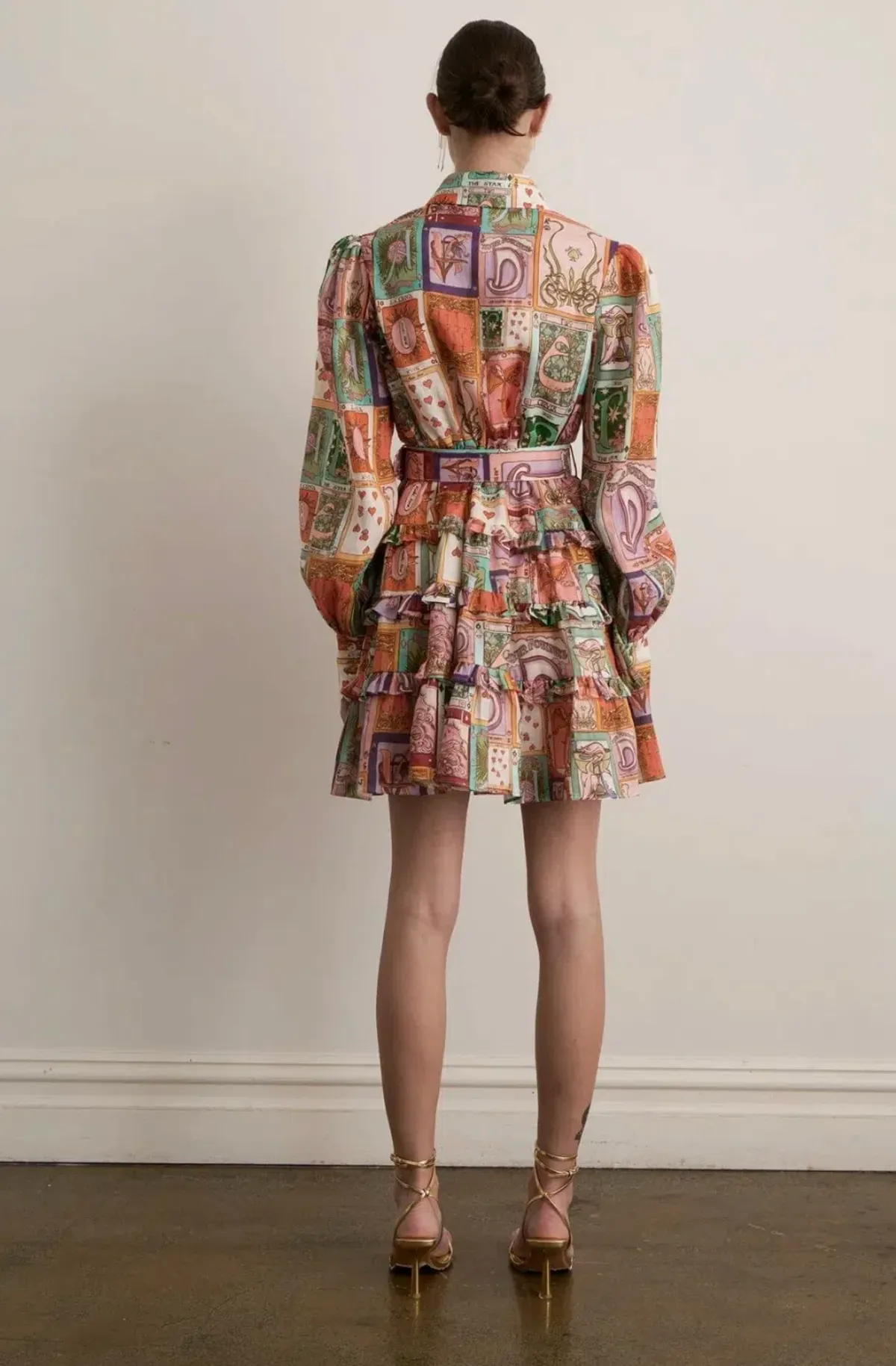 Kate Ford Cairo Frill Layered Mini Dress Wheel of Fortune Size 4 / AU 14 - Image 3