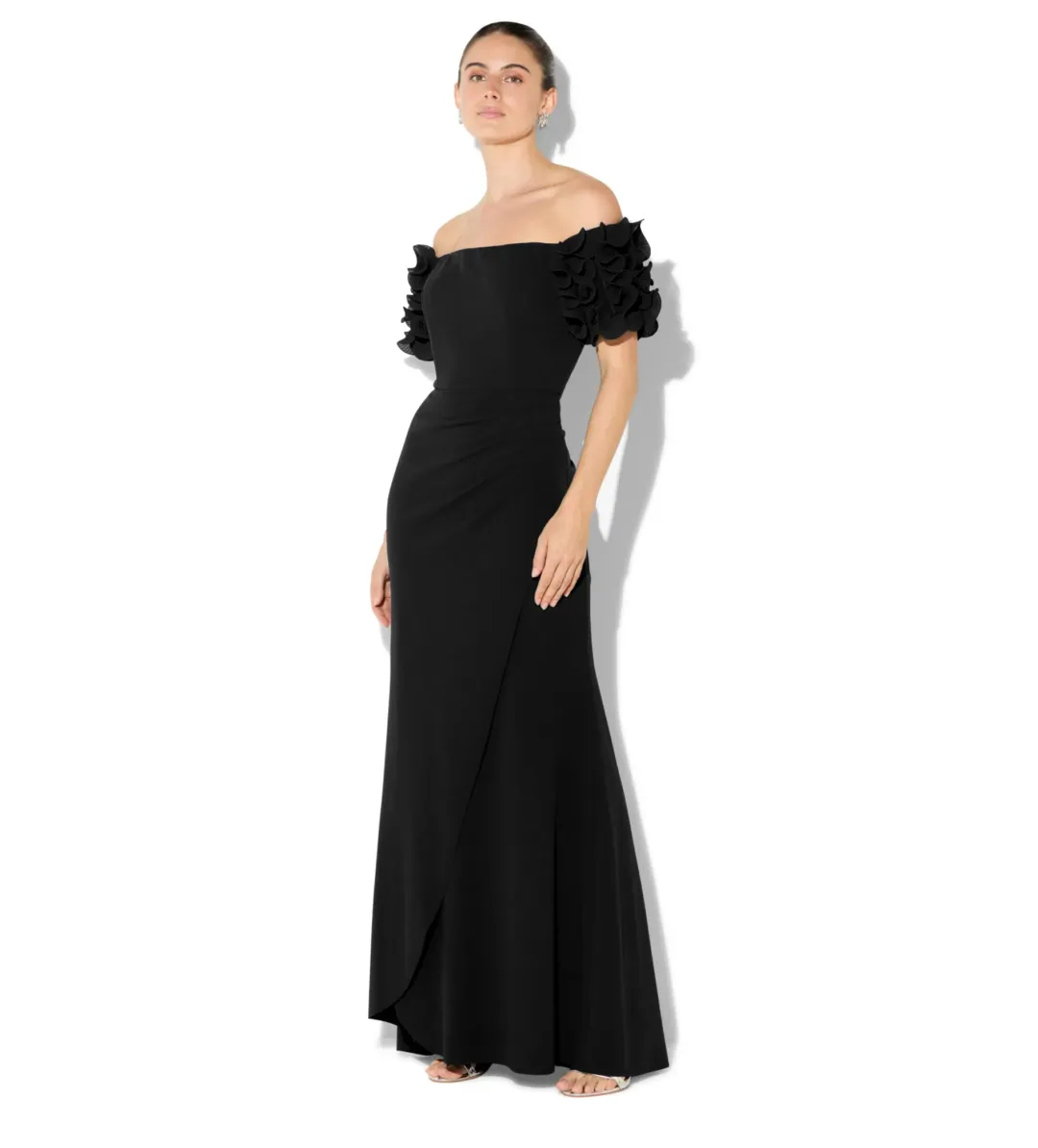 Montique Diana Ruffle Sleeve Gown in Black Size 14/L for rent on The Volte - main image