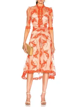 Alice McCall Honeymoon Midi Dress Orange/Nude Size 6 for rent on The Volte - image 1