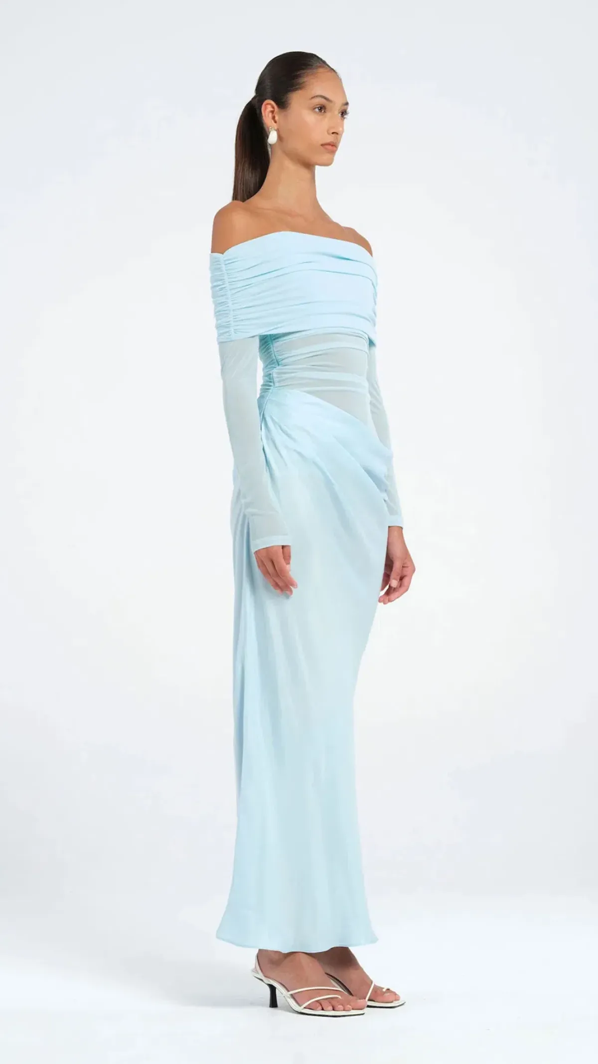 Benni Yasmin Off Shoulder Dress Maxi Baby Blue Size AU 10 - Image 2