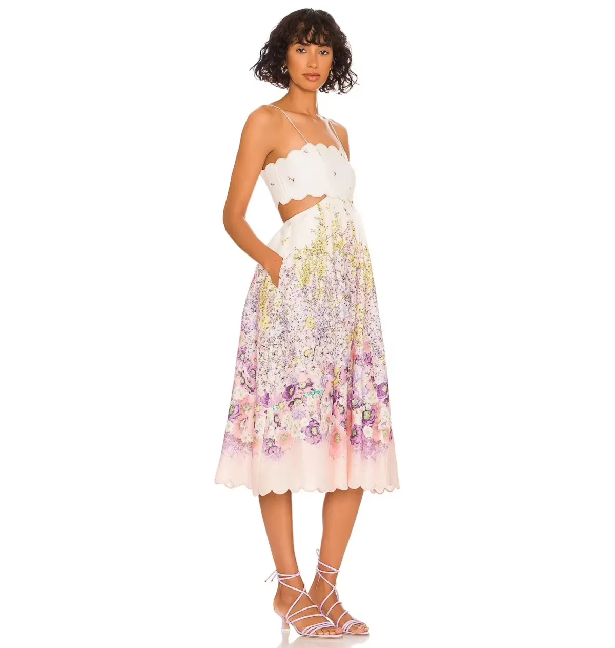 Zimmermann Jude Scallop Midi Dress Peach Gradient Floral Size 2 / AU 12 - Image 2