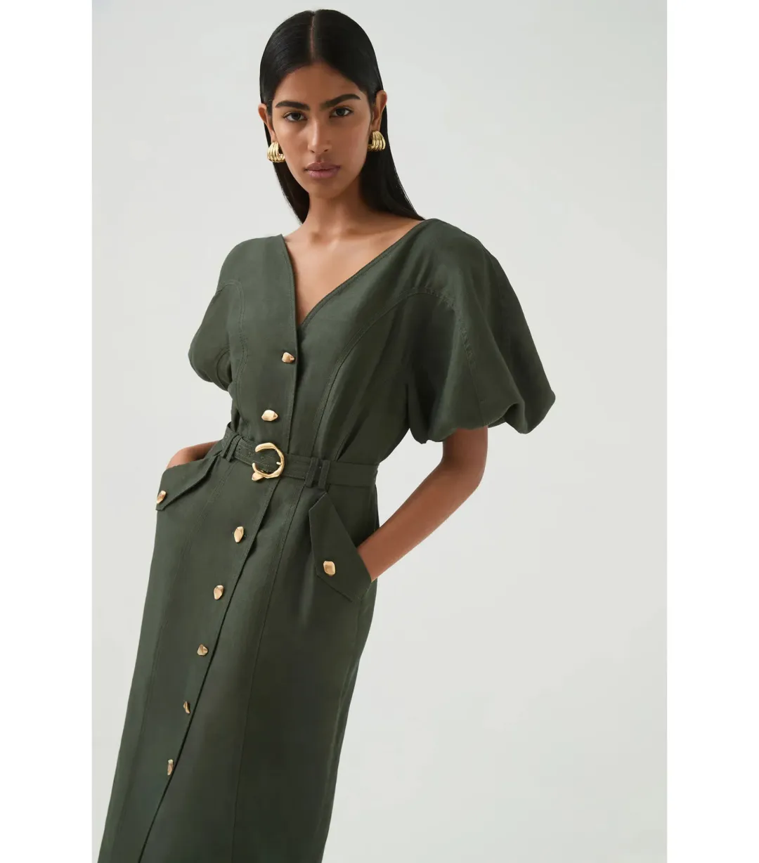 Aje Paloma Utility Midi Dress Midnight Green Size 10 for rent on The Volte - main image
