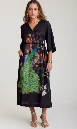 State of Embrace Peacock Kaftan Midi Dress Print Size 18 for rent on The Volte - image 1