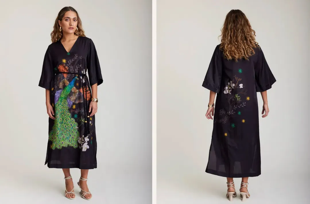 State of Embrace Peacock Kaftan Midi Dress Print Size 18 for rent on The Volte - main image