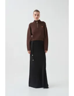 Aje Naia Quarter Zip Knit in Chocolate Brown Size for rent on The Volte - image 1