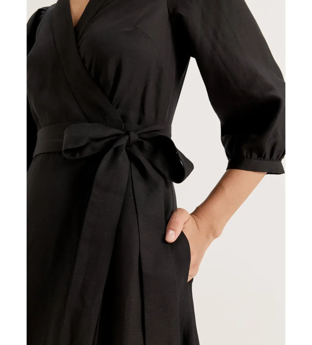 Review Cancun Wrap Midi Dress Black Size AU 18 for rent on The Volte - main image