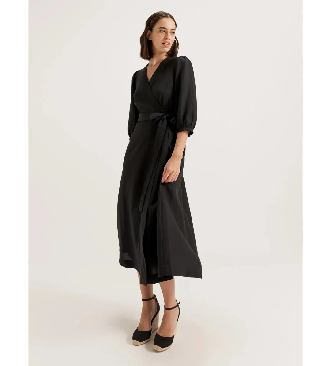 Review Cancun Wrap Midi Dress Black Size AU 18 for rent on The Volte - main image
