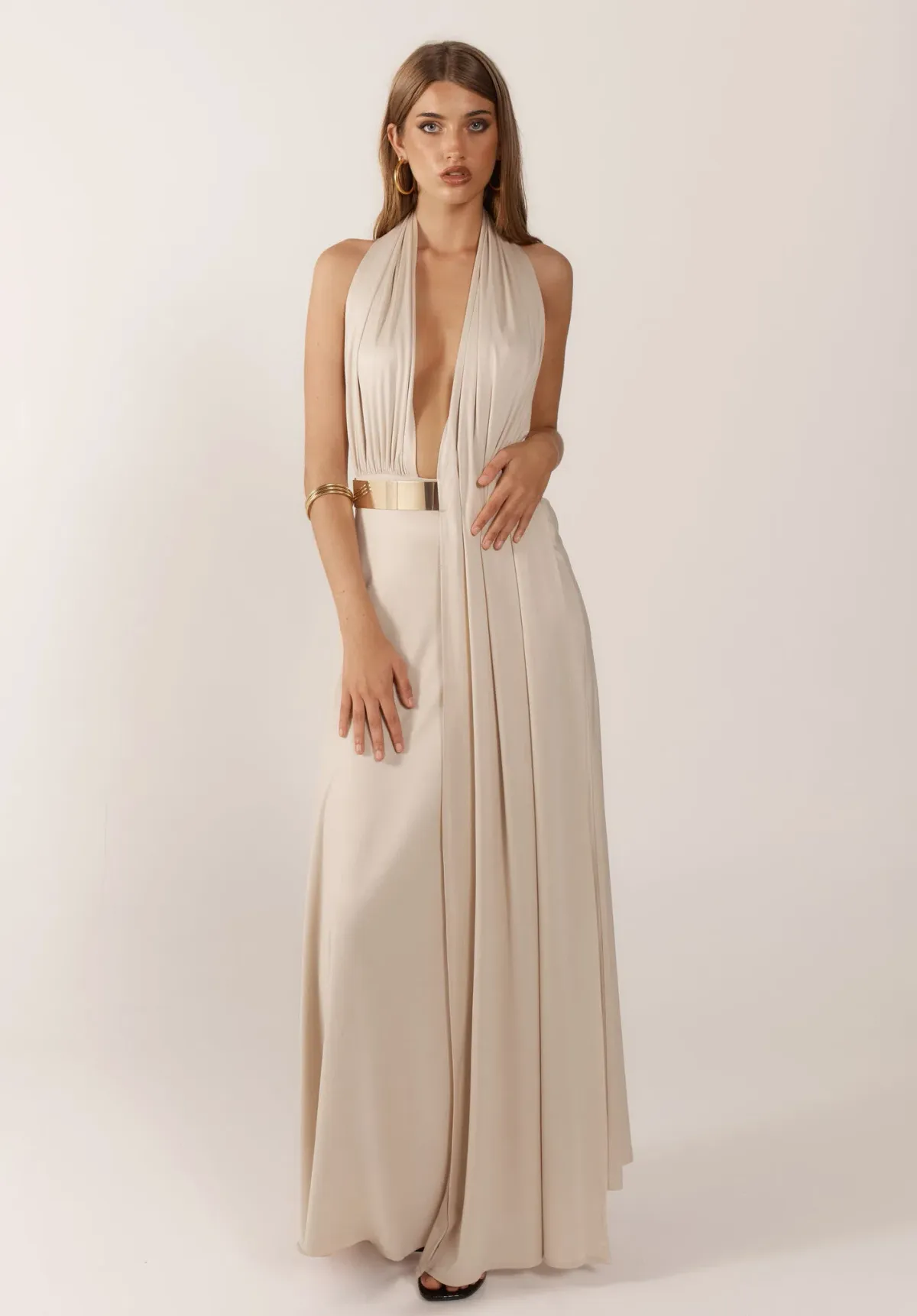 Ance Gria Odette Full Length Gown in Stone Size 8 - Image 1