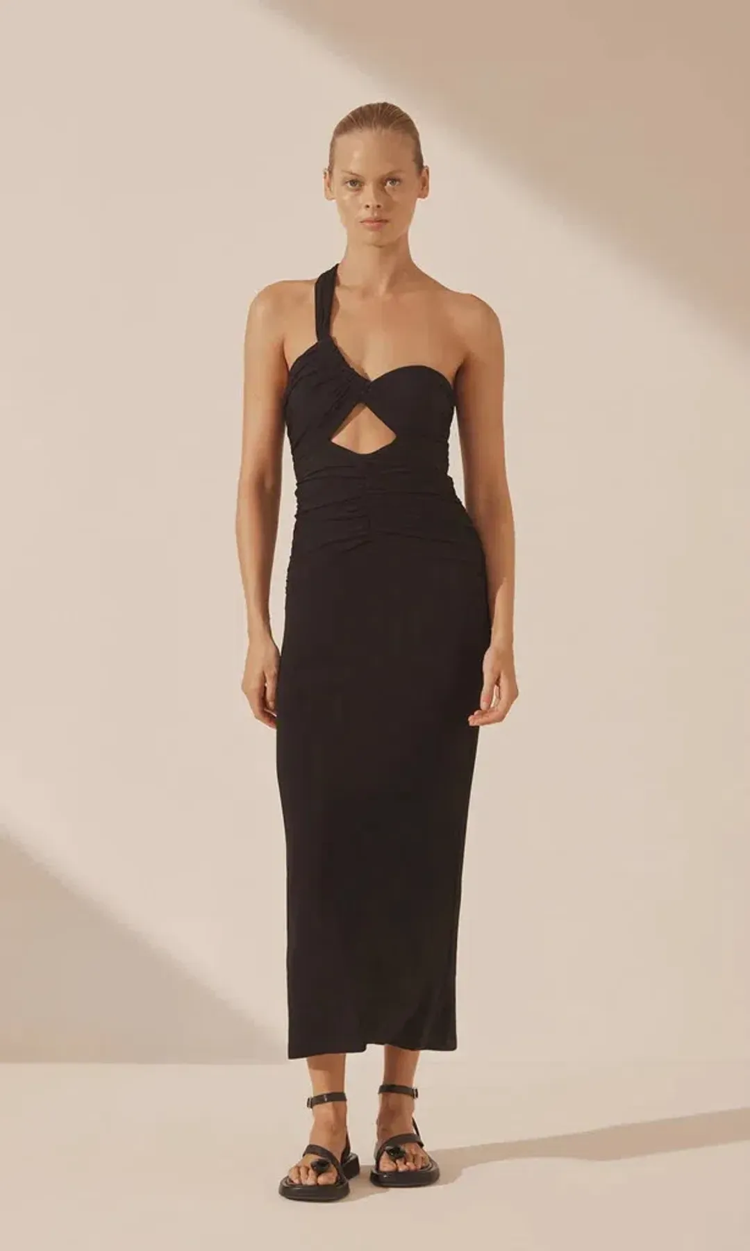 Shona Joy Yvette One Shoulder Midi Dress Black Size 14 for rent on The Volte - main image