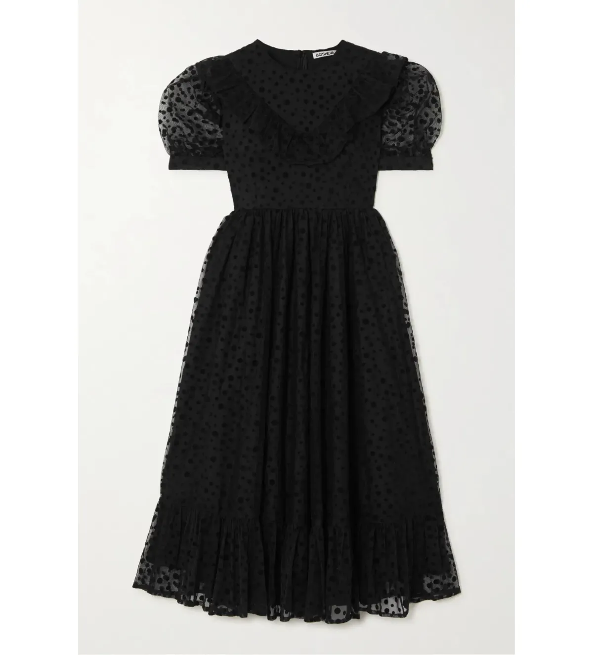 Batsheva May Ruffled Polka-Dot Flocked Tulle Midi Dress Black Size AU 18 - Image 4