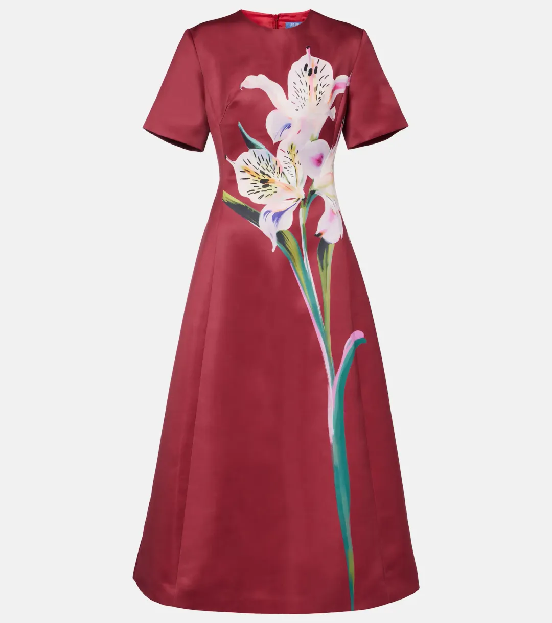 Leo Lin Caroline Short Sleeve Midi Dress Lily Print in Burgundy Size AU 8 for rent on The Volte - main image
