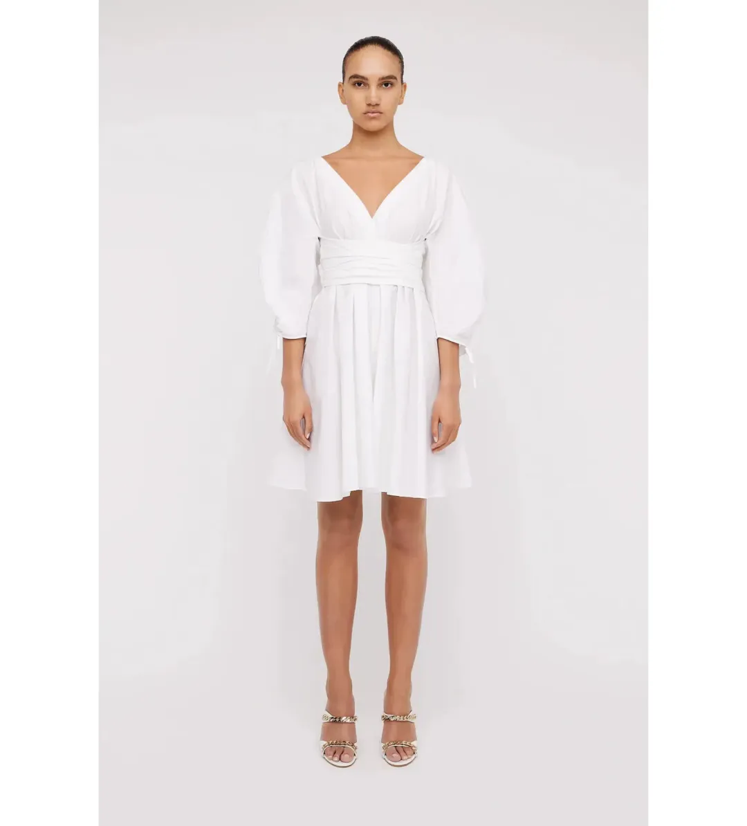 NEW Scanlan Theodore Parachute Sleeve Wrap Mini Dress in White Size XS / AU 6 for rent on The Volte - main image